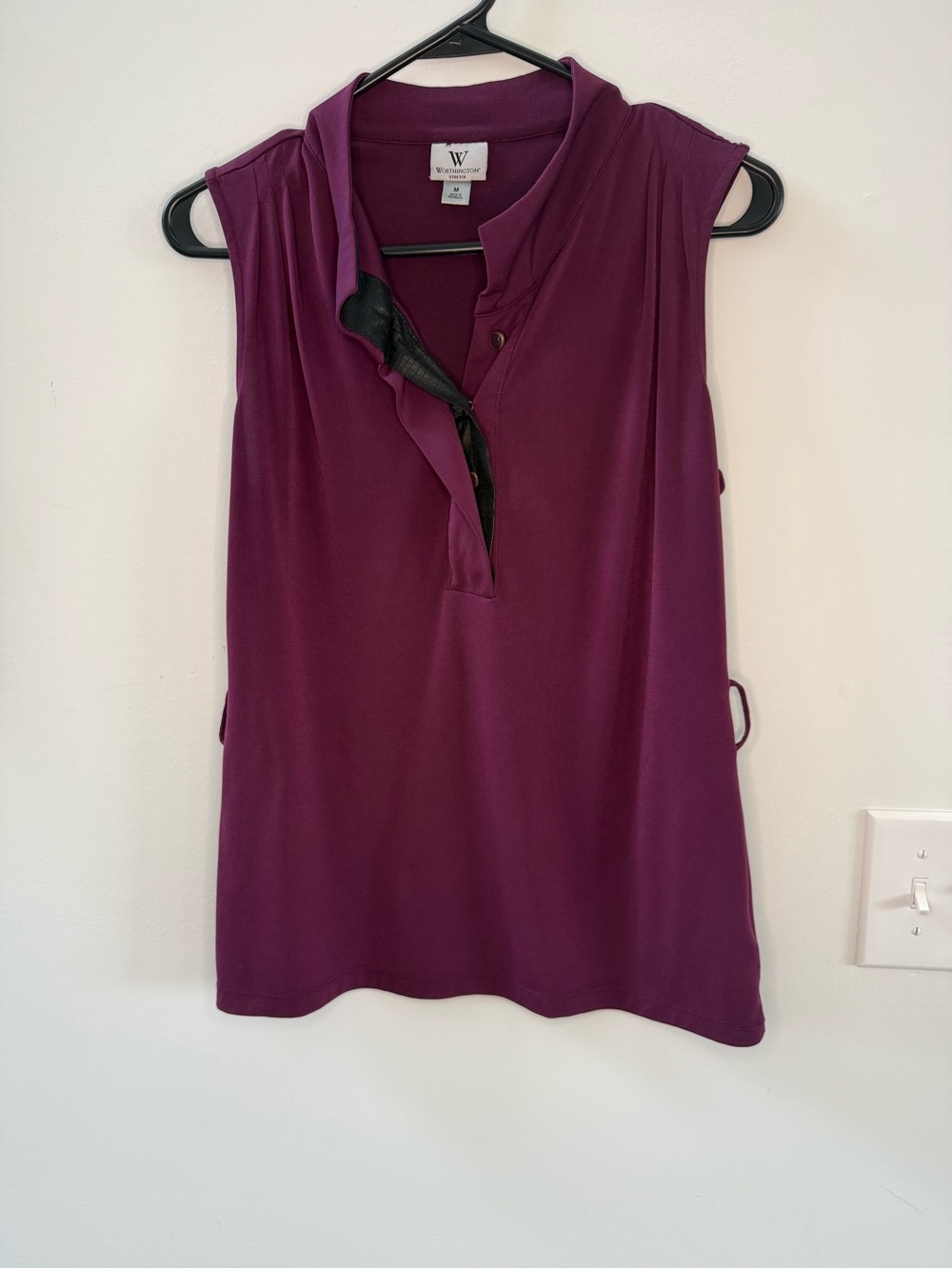 Worthington Sleeveless V-Neck Ruffle Trim Tank in Plum